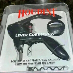 Houdini lever, corkscrew, black wine, bottle opener. Foil, cutter, case; etc